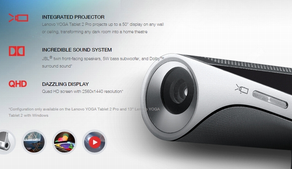 Lenovo、プロジェクター搭載のAndroidタブレット「Yoga Tablet 2 Pro