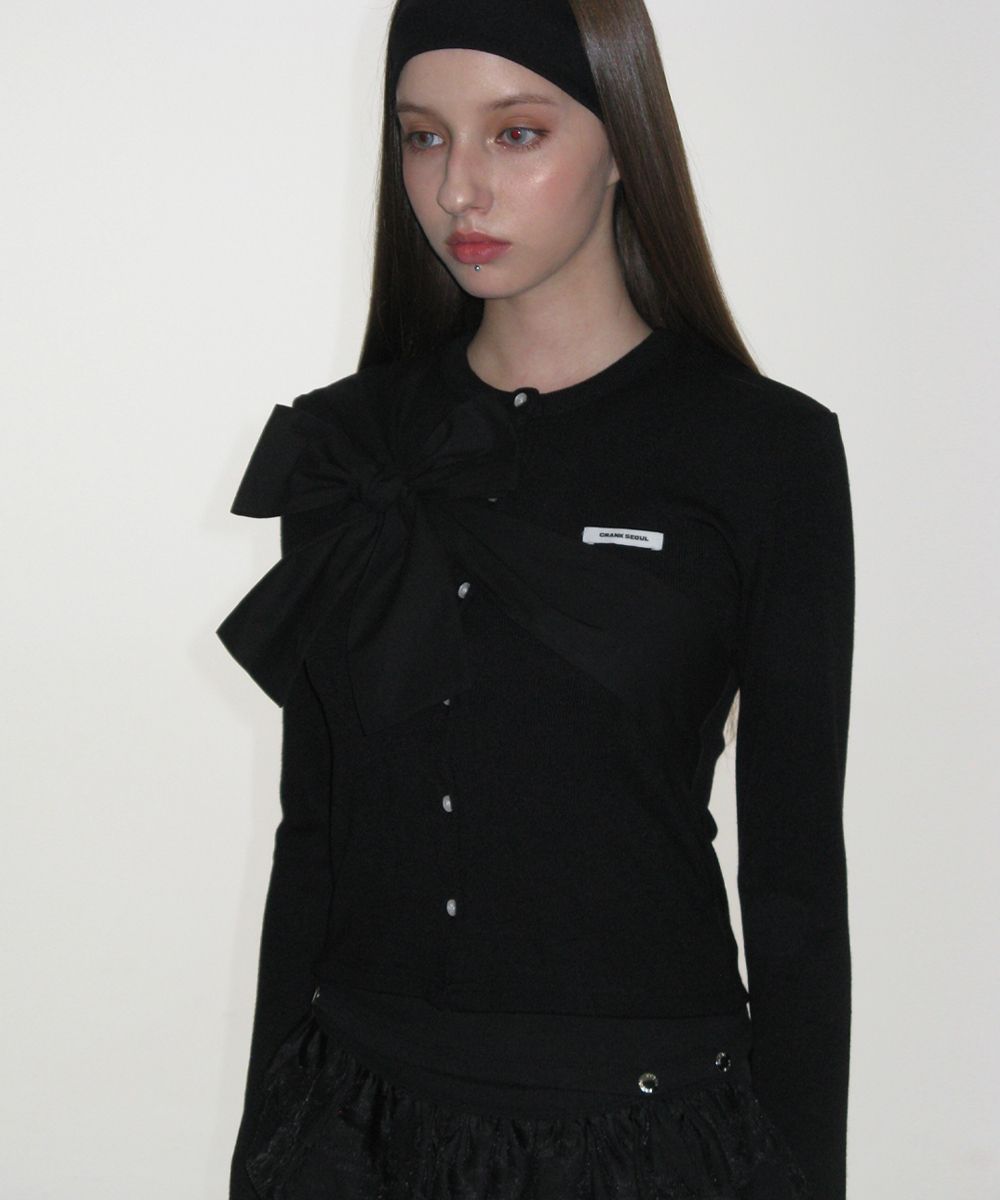 MUSINSA公式 | CRANK リボンタイドニットカーディガン_ブラック