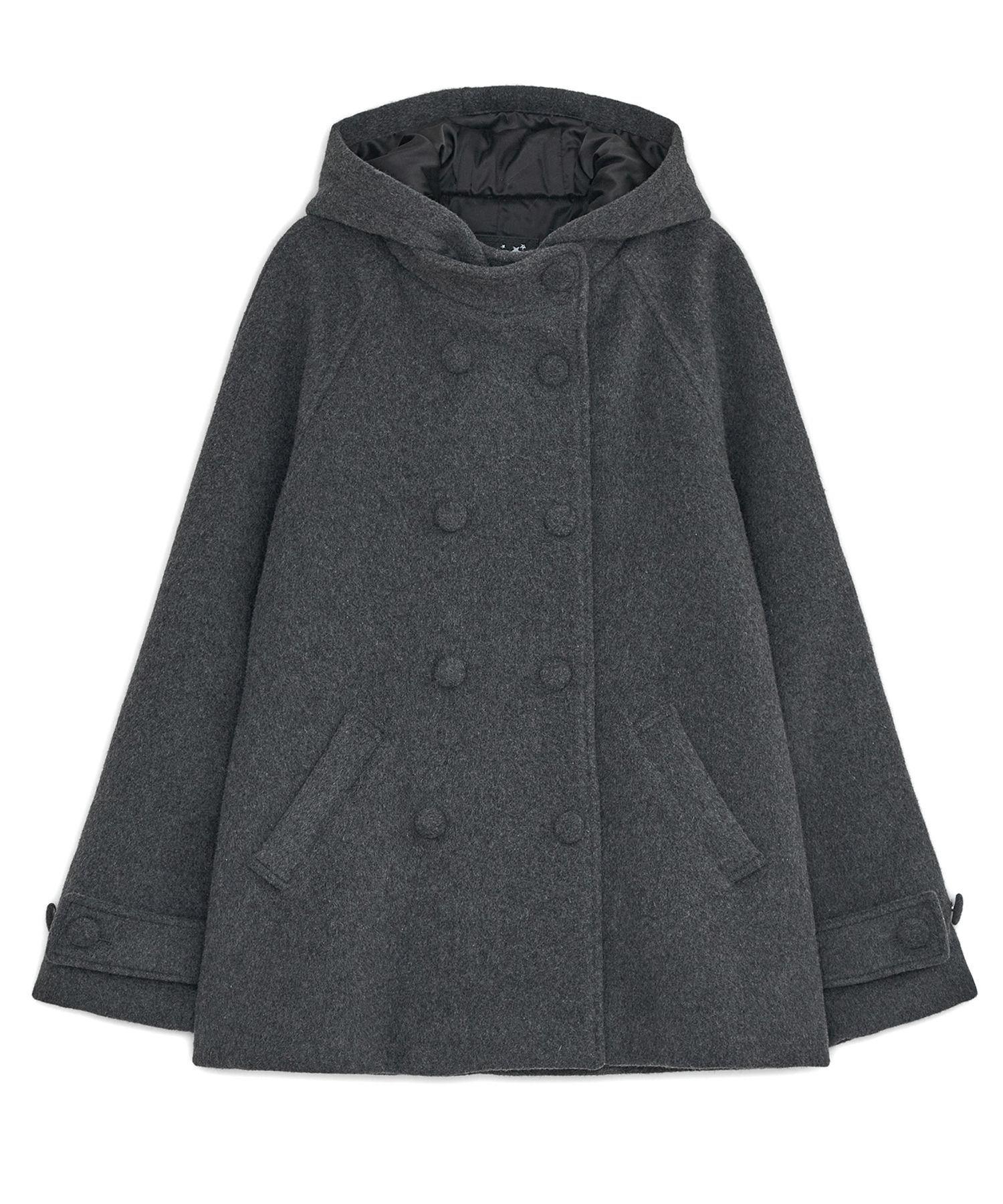 MUSINSA公式 | HUG YOUR SKIN フード付きハーフコート（チャコール）