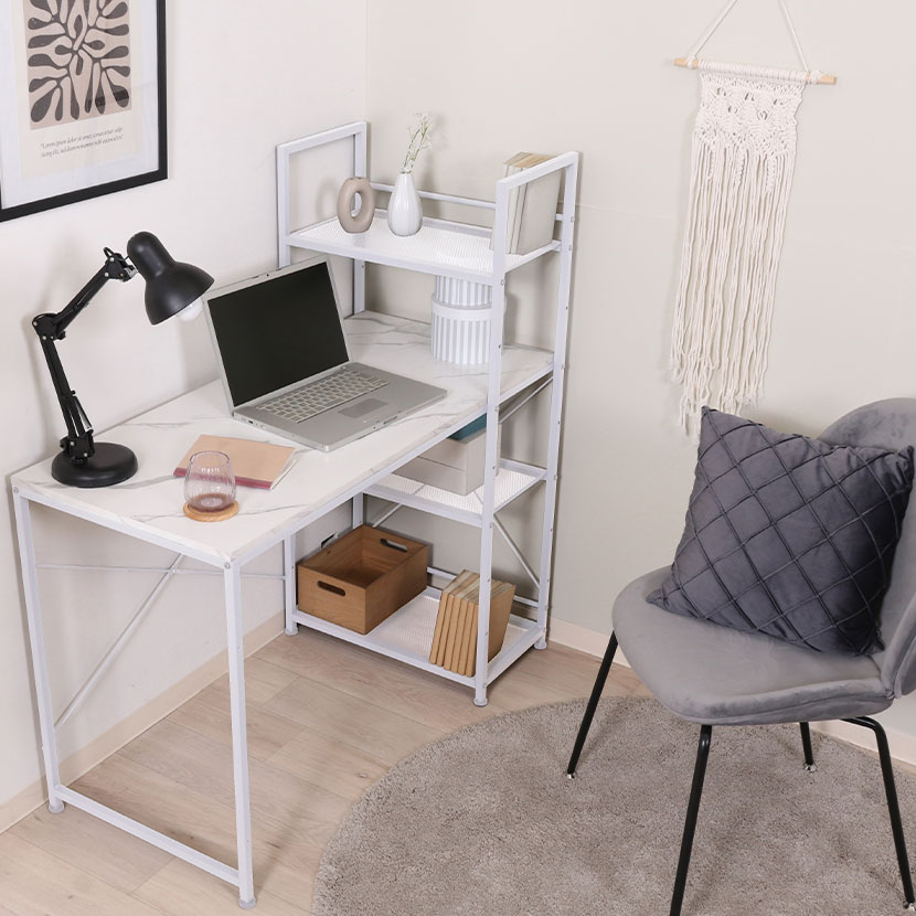 送料無料】 ワークデスク ルカ 左右組み換えシェルフ付きデスク