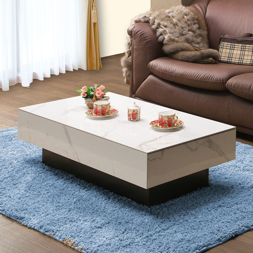 送料無料】 リビングテーブル セラミック 天板 大理石柄 収納 引き出し