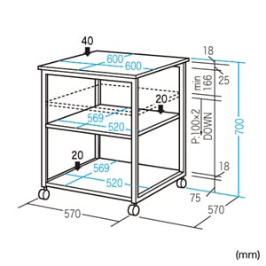 送料無料】 プリンタラック 3段 キャスター付き 総耐荷重80kg SS-LPS
