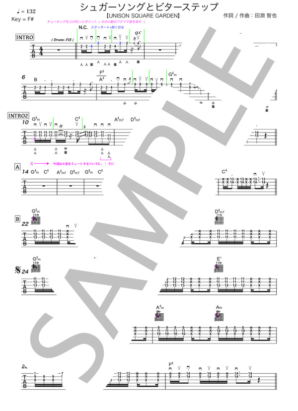 楽譜】UNISON SQUARE GARDEN ギター TAB譜 スコア 楽譜 / UNISON