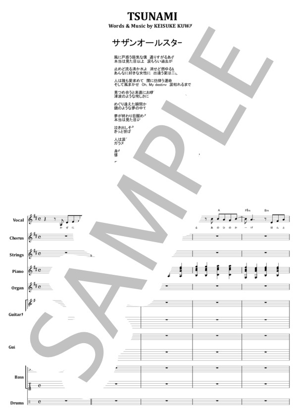 楽譜】サザンオールスターズ / TSUNAMI バンド・スコア 楽譜 / サザン