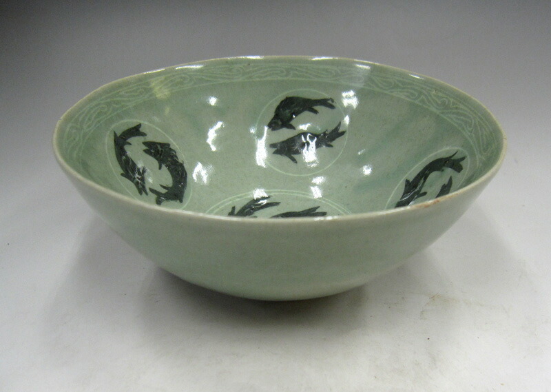 高麗青磁 大皿 象嵌 菊文 李朝 骨董 古玩 古美術 時代物 径28cm 楽天