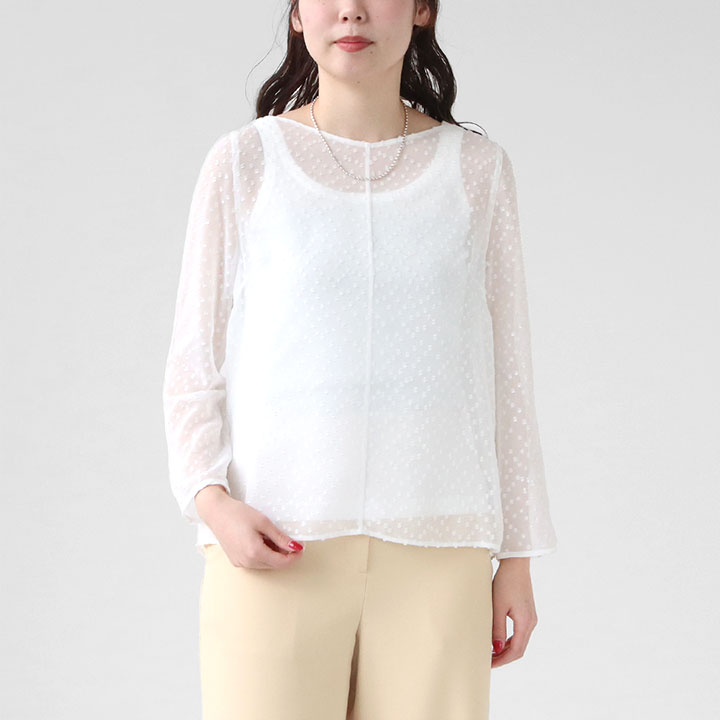 Ballsey(ボールジィ) フォイルカットジャカード Vボートネックブラウス