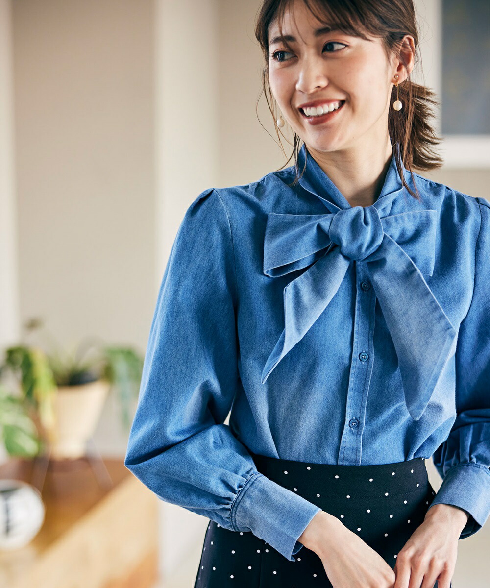 デニムボウタイブラウス