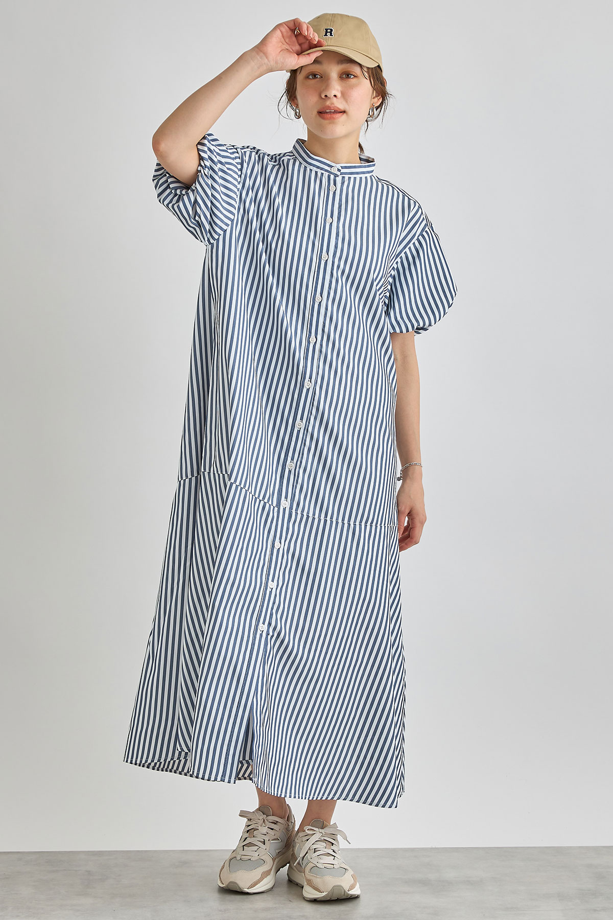 WEB限定】バルーンスリーブマーメイドストライプワンピース