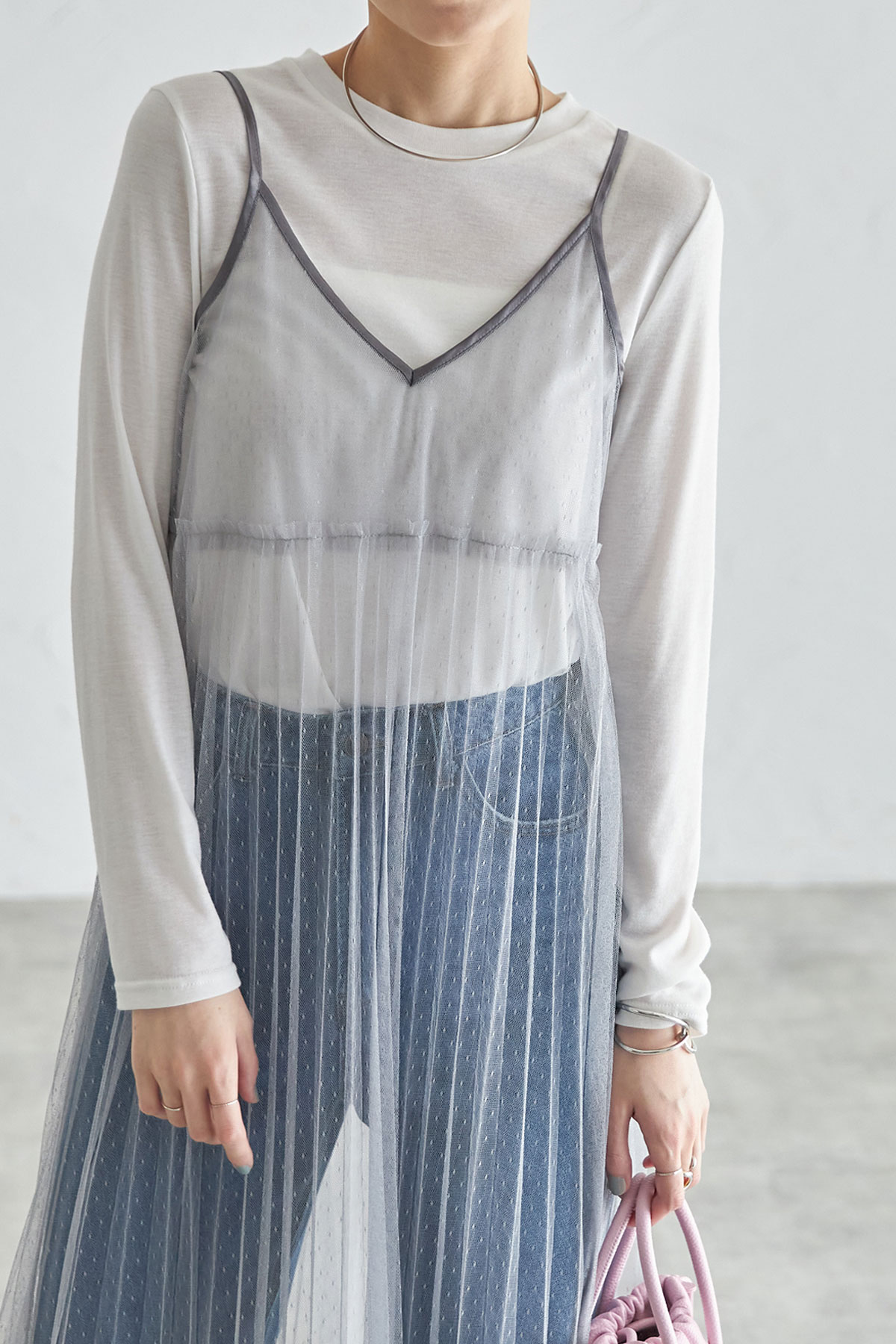 ドットチュールキャミワンピース