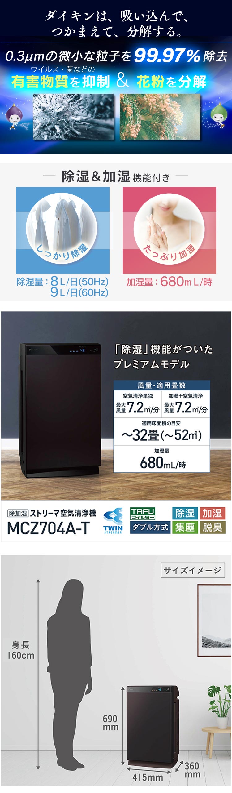 楽天市場】【2024年モデル】ダイキン 空気清浄機 加湿 除湿 32畳