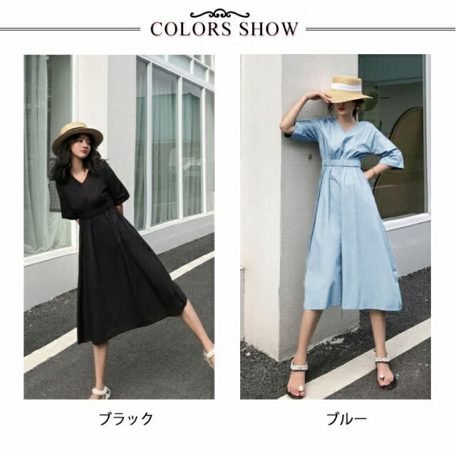 楽天市場】腰がくびれた Vネック ワンピース 夏 半袖 ウエストマーク A