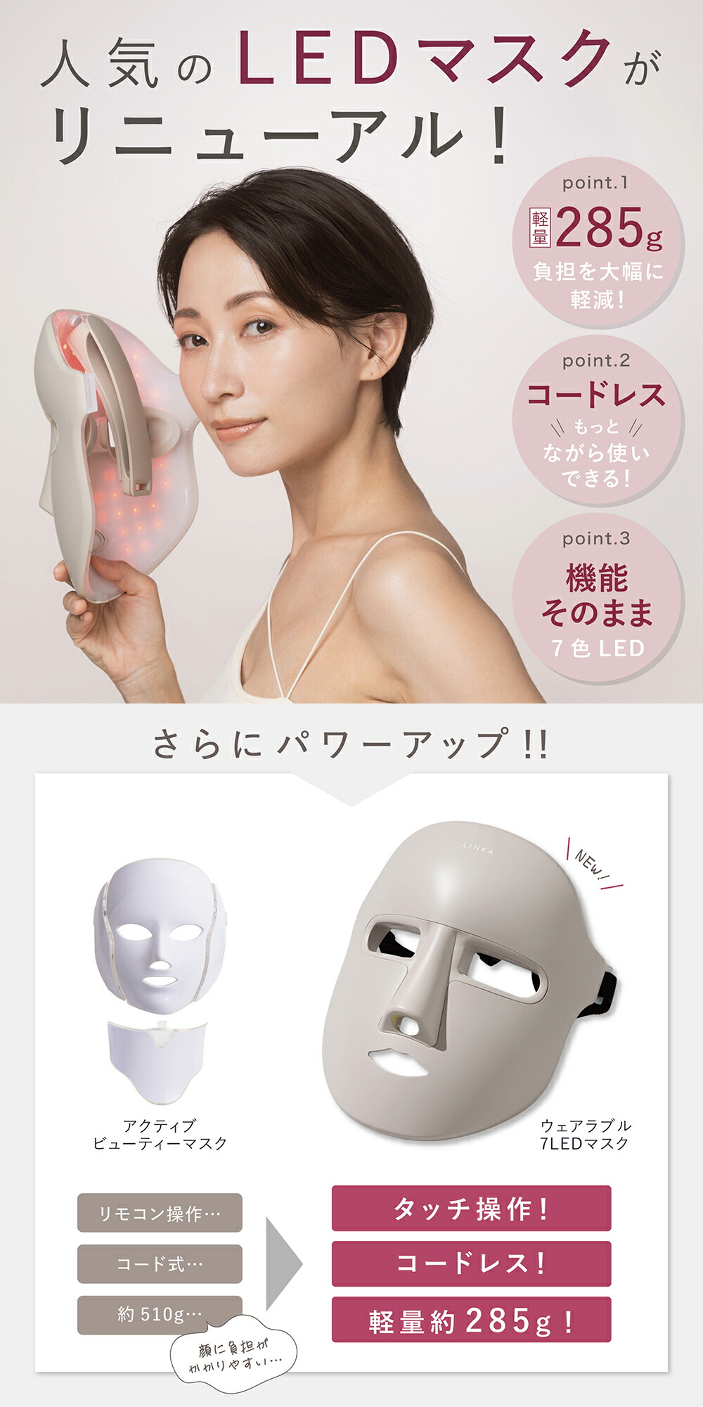 楽天市場】LINKA リンカ ウェアラブル 7LED マスク 美容マスク リフト