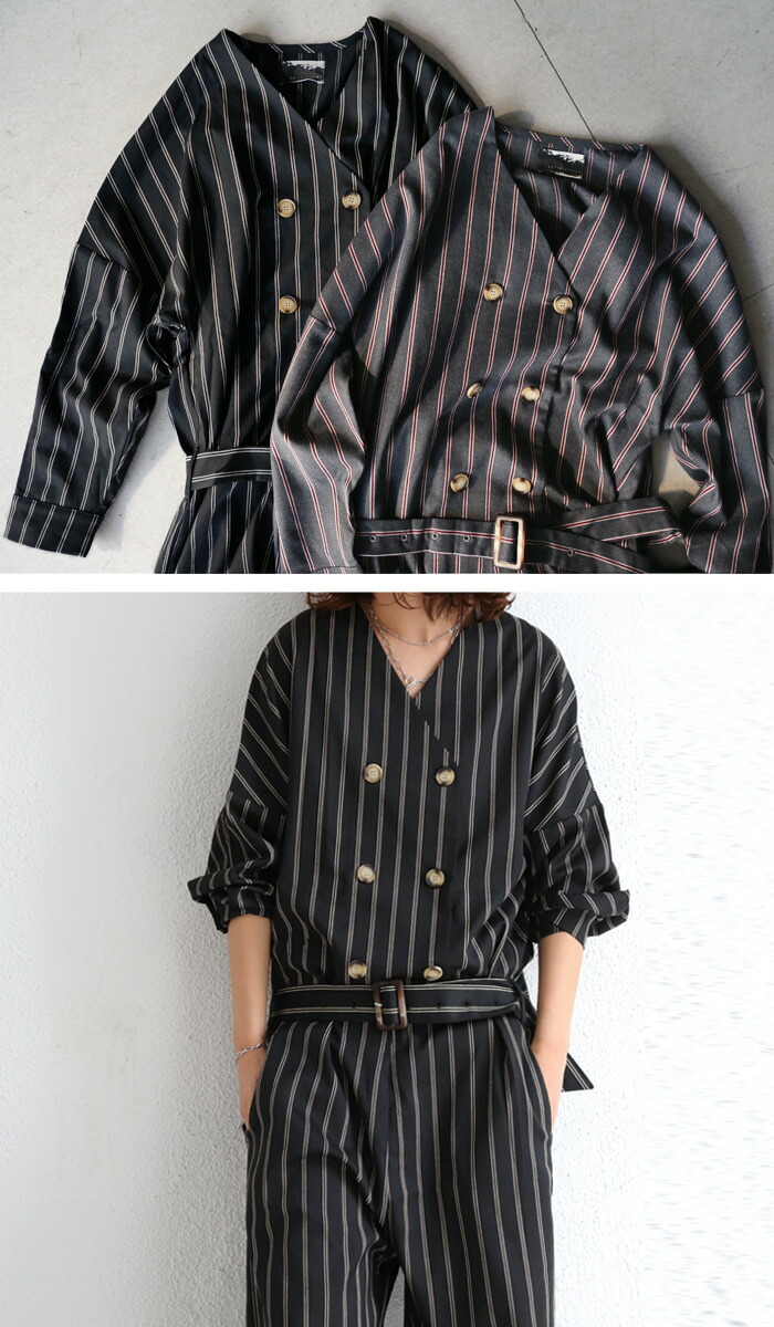 都会的、大人のお出かけ一枚着。ストライプオールインワン 送料無料