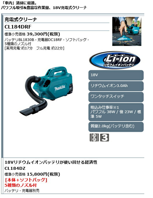 楽天市場】マキタ掃除機 18V充電式クリーナー CL184DZ（本体のみ