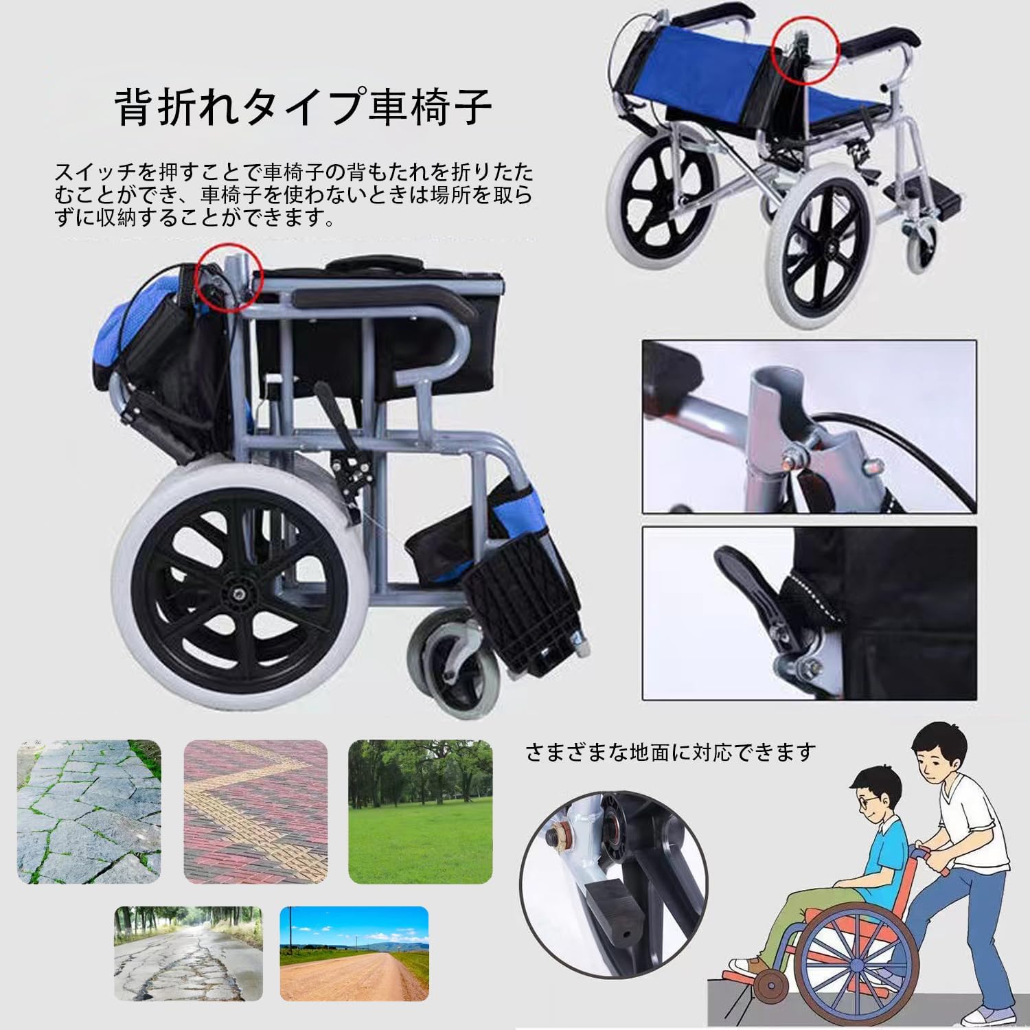 楽天市場】折りたたみ車椅子 軽量 介助型 耐荷重100kg 背折れ 透気性