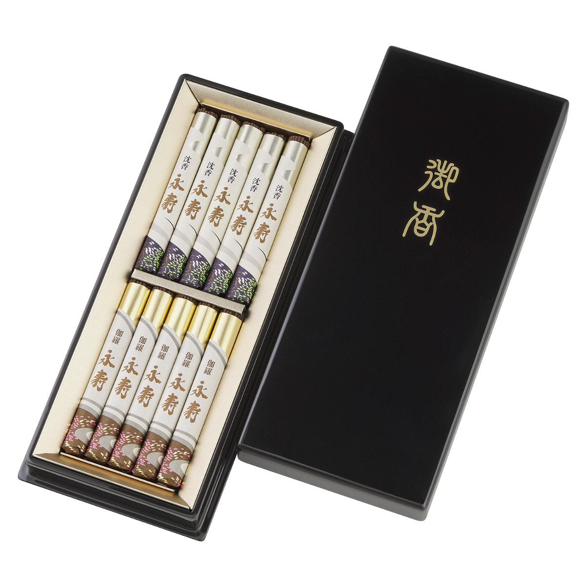 楽天市場】線香 永寿 二種香 沈香永寿 伽羅永寿 塗箱短寸 10入り 贈答