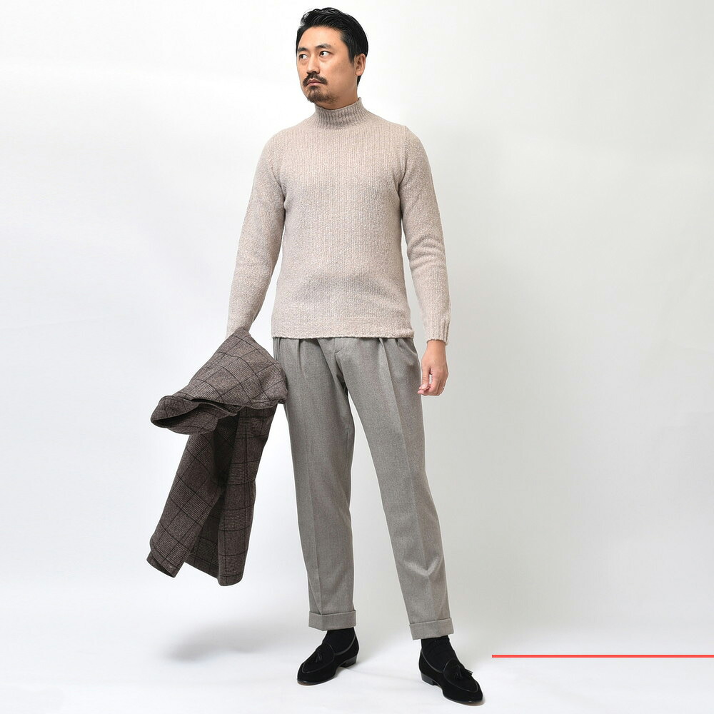 FEDELI（フェデーリ）ウールカシミアナイロンブークレソリッドモック