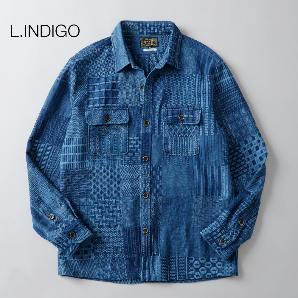 楽天市場】インディゴ シャツ メンズ 長袖 日本製 ジャガード織り 水牛