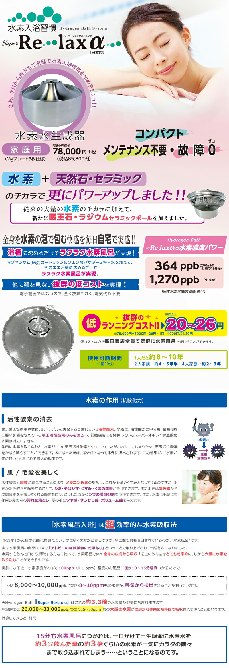 水素入浴習慣 Super Re・lax α 日本製 水素風呂 リラックス Relax 家庭