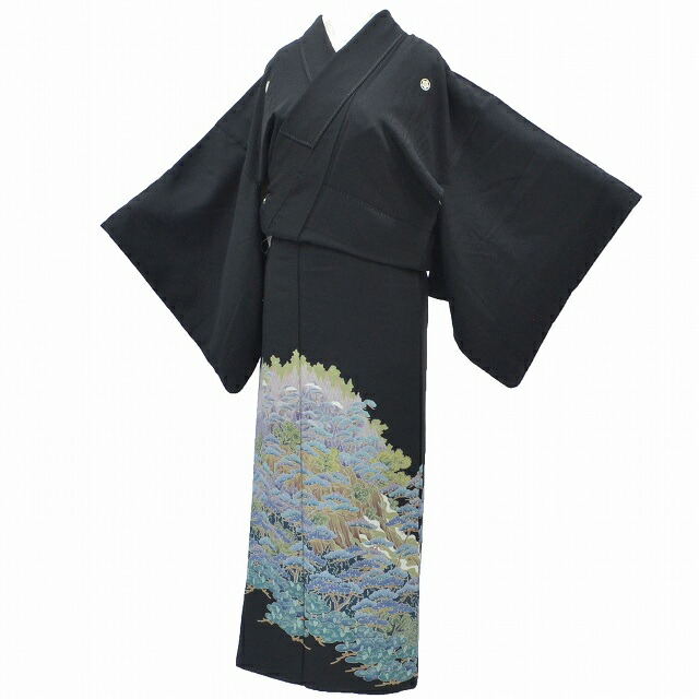 20%OFF☆P10倍／黒留袖 正絹 仕立て上がり 五つ紋 比翼衿付き 翠峯