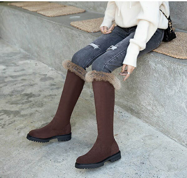 楽天市場】ロングブーツ ボア ヒール3.5cm 裏起毛 ブラウン ブラック