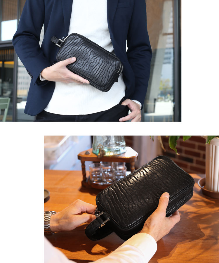 楽天市場】セカンドバッグ ダブルファスナー メンズ アザラシ 本革