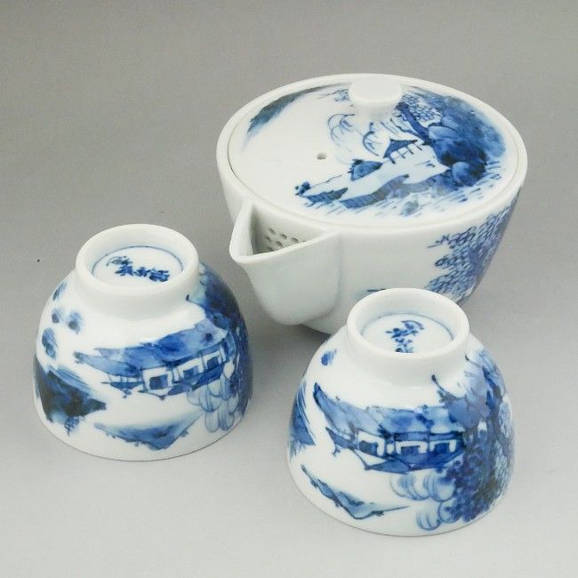 染付山水之図 煎茶揃 昭阿弥 - 京焼清水焼 松韻堂