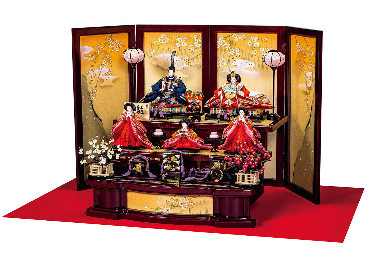 雛人形 三段五人飾りセット【A3180】 迫力満点！豪華お衣裳に優しいお