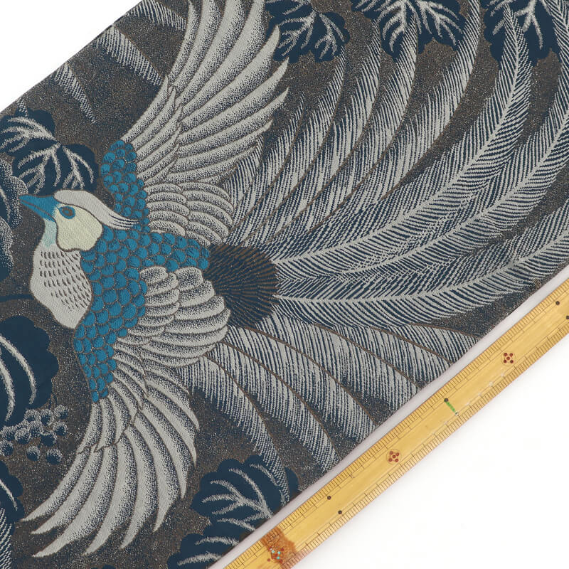 中古】 丸帯 正絹 アンティーク帯 着用不可 青緑 長さ390cm 幅32.5cm