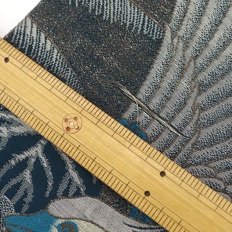 中古】 丸帯 正絹 アンティーク帯 着用不可 青緑 長さ390cm 幅32.5cm