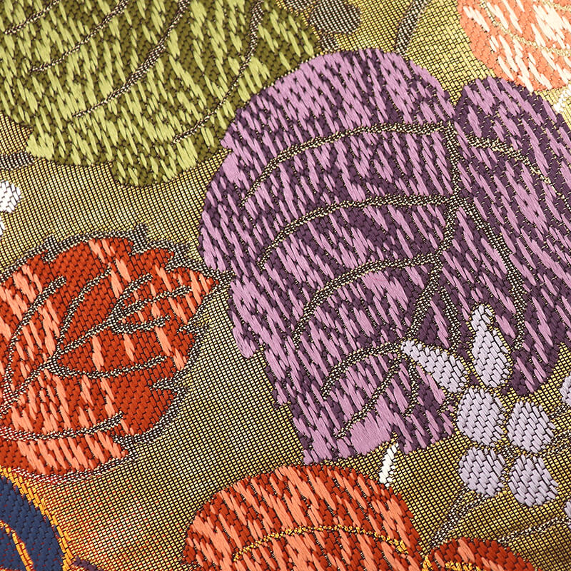 中古】 袋帯 フォーマル 純金箔唐織 正絹 六通柄 オレンジ 桐 段々柄