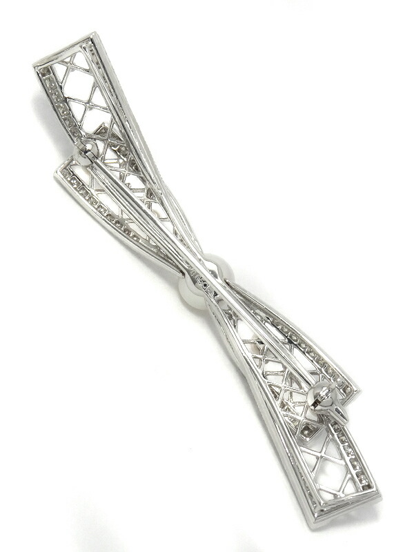 MIKIMOTO】【仕上済】 ミキモト『K18WG リボンモチーフ ブローチ