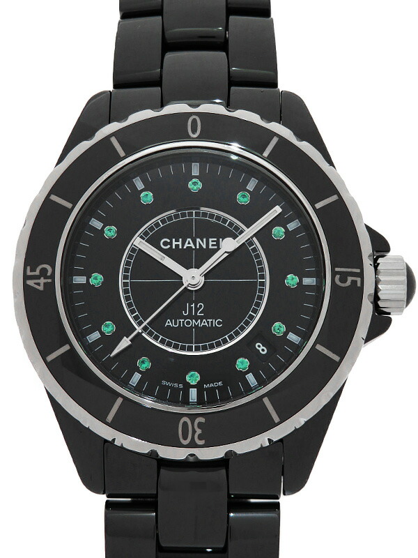 CHANEL】シャネル『J12 ブラックセラミック 38mm 12Pエメラルド』H2131