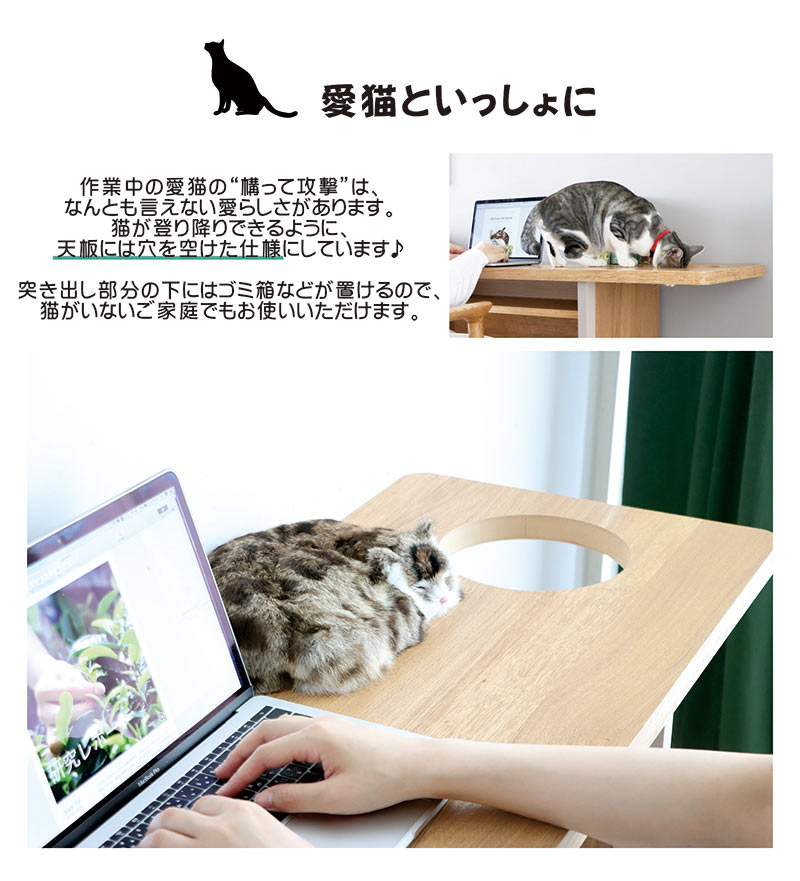 楽天市場】猫家具 デスク おしゃれ 幅120cm 穴あき天板 猫と暮らす家具