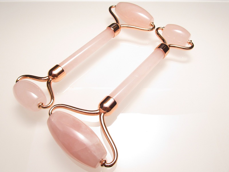 天然石 美顔ローラー ローズクォーツ 全長約145mm 4Aのディープローズ