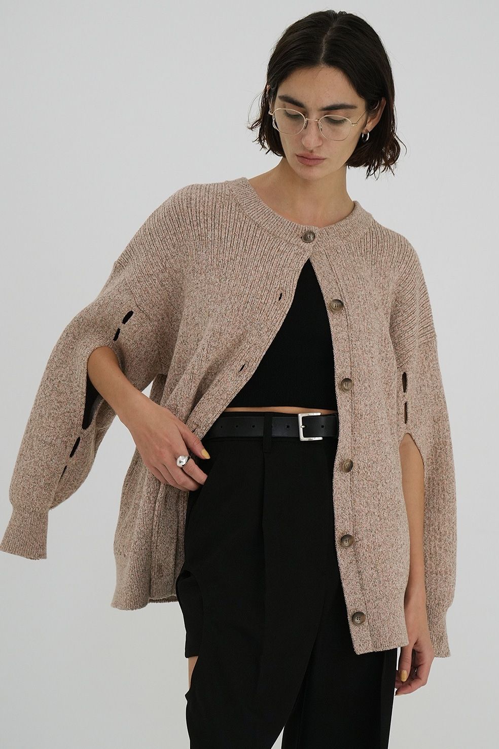 CLANE - ダブルフェイス ニットカーディガン - FACE COLOR MIX HOLE