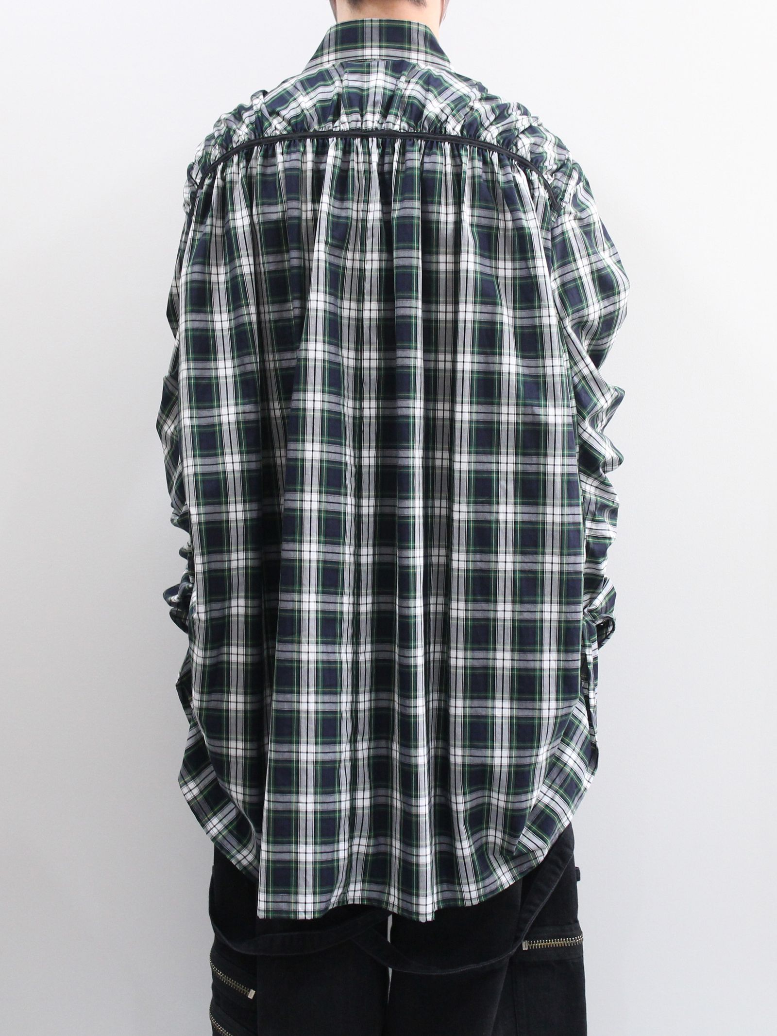 KIDILL - ギャザード シャツ - GATHERED SHIRT NAVY BLUE CHECK