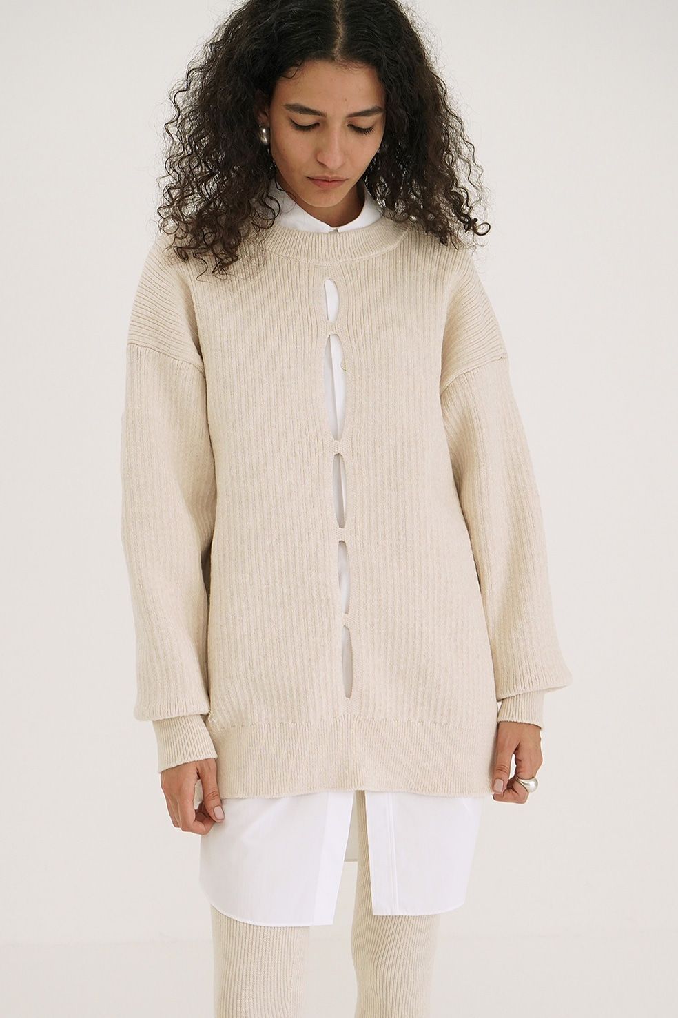 CLANE - ダブルフェイス ニットカーディガン - FACE COLOR MIX HOLE