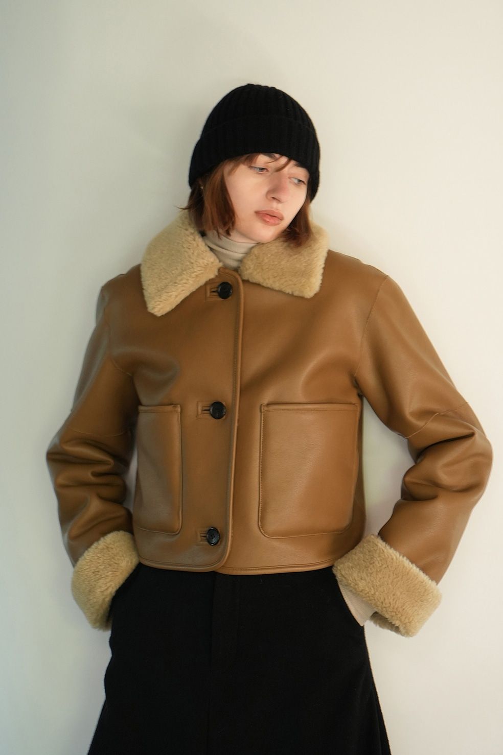 CLANE - レザーショートコート - VEGAN LEATHER BOA SHORT JACKET