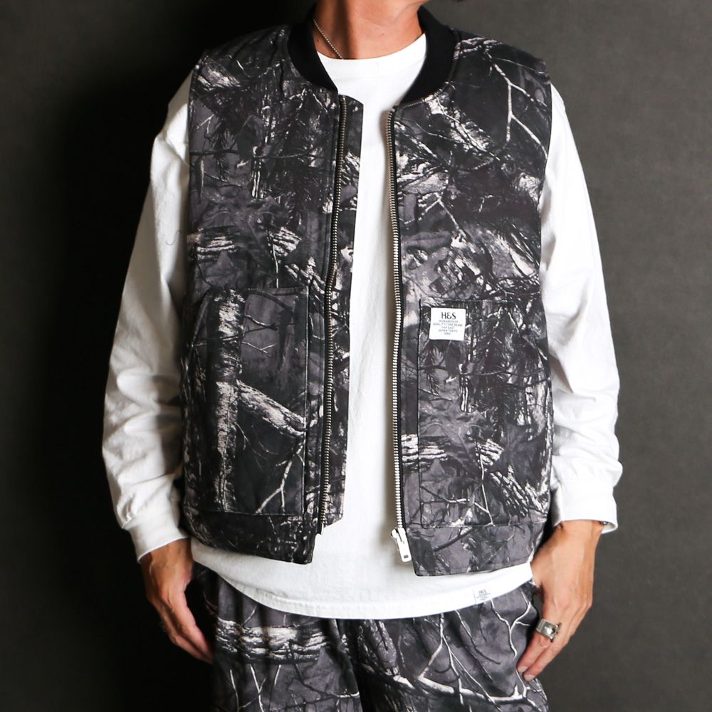 HideandSeek - Camo Zip Work Vest - BLK Camo / ワークベスト / HJ