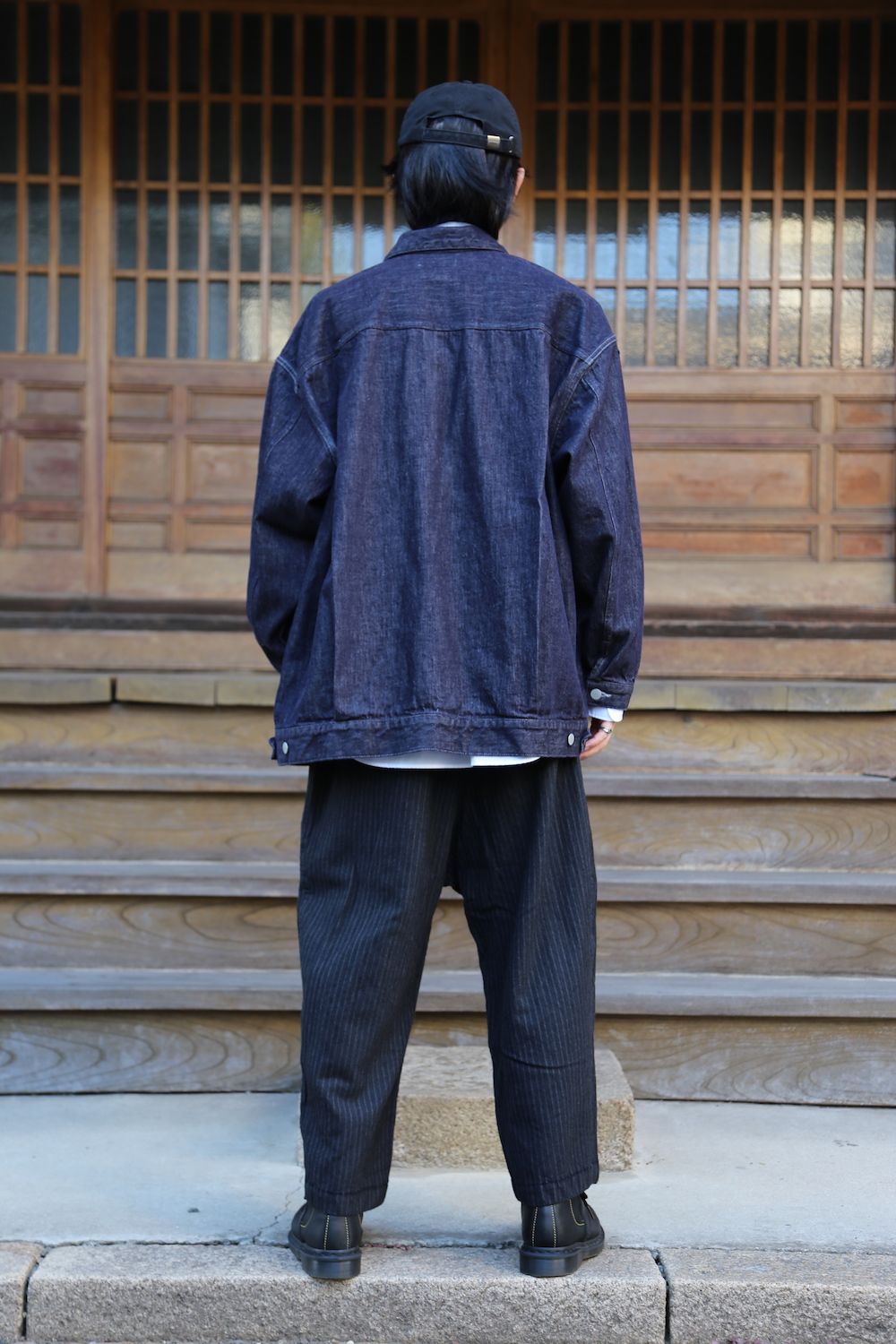 COMME des GARCONS HOMME ウールヘリンボーンストライプ製品縮絨パンツ