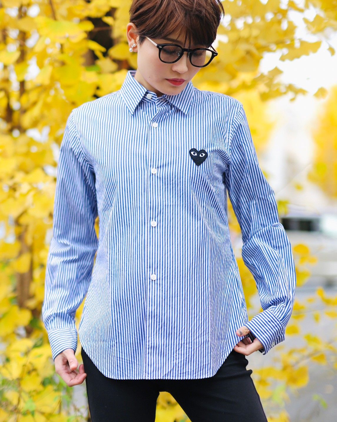 PLAY COMME des GARCONS レディース ストライプシャツstyle.2023.12.5