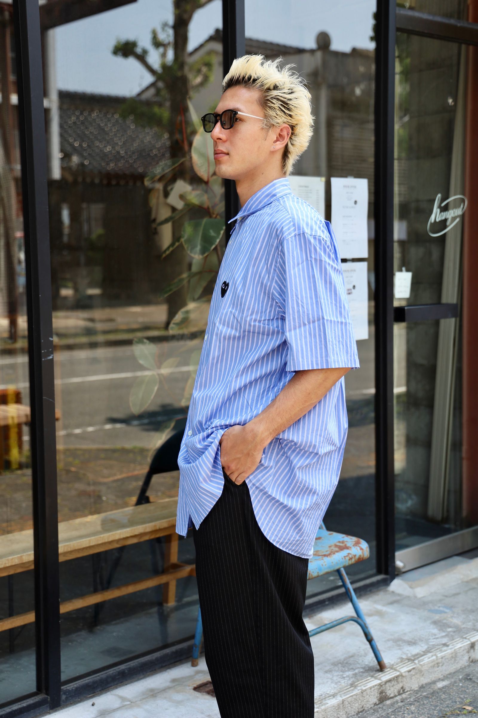 PLAY COMME des GARCONS STRIPED S/S SHIRT BLACK HEART | 6750 | MARK