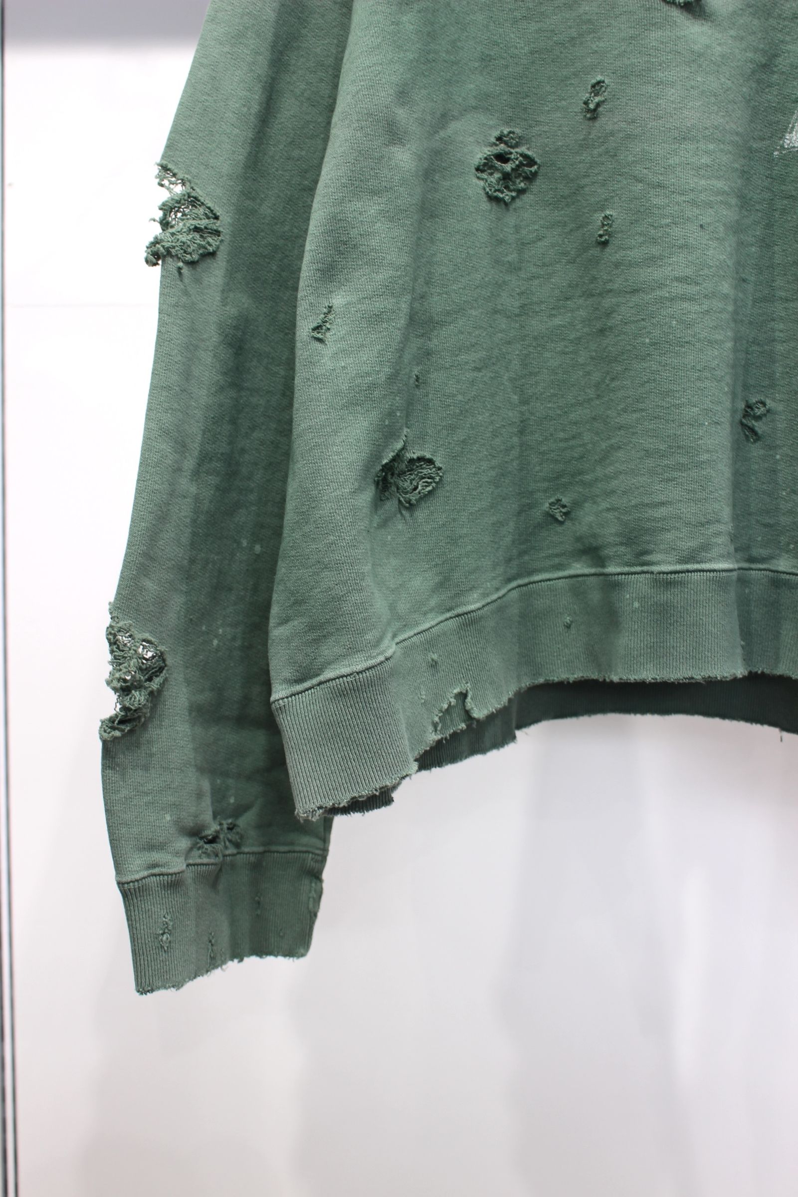 ANCELLM - HARD CRASH SWEAT SHIRT | GREEN | ダメージスウェット