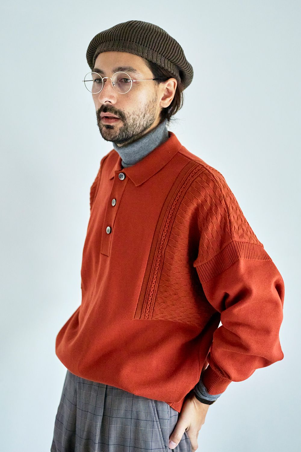 YASHIKI - 【ラスト1点】【22AW】Hatsushimo Knit Polo(ORANGE) | Salty