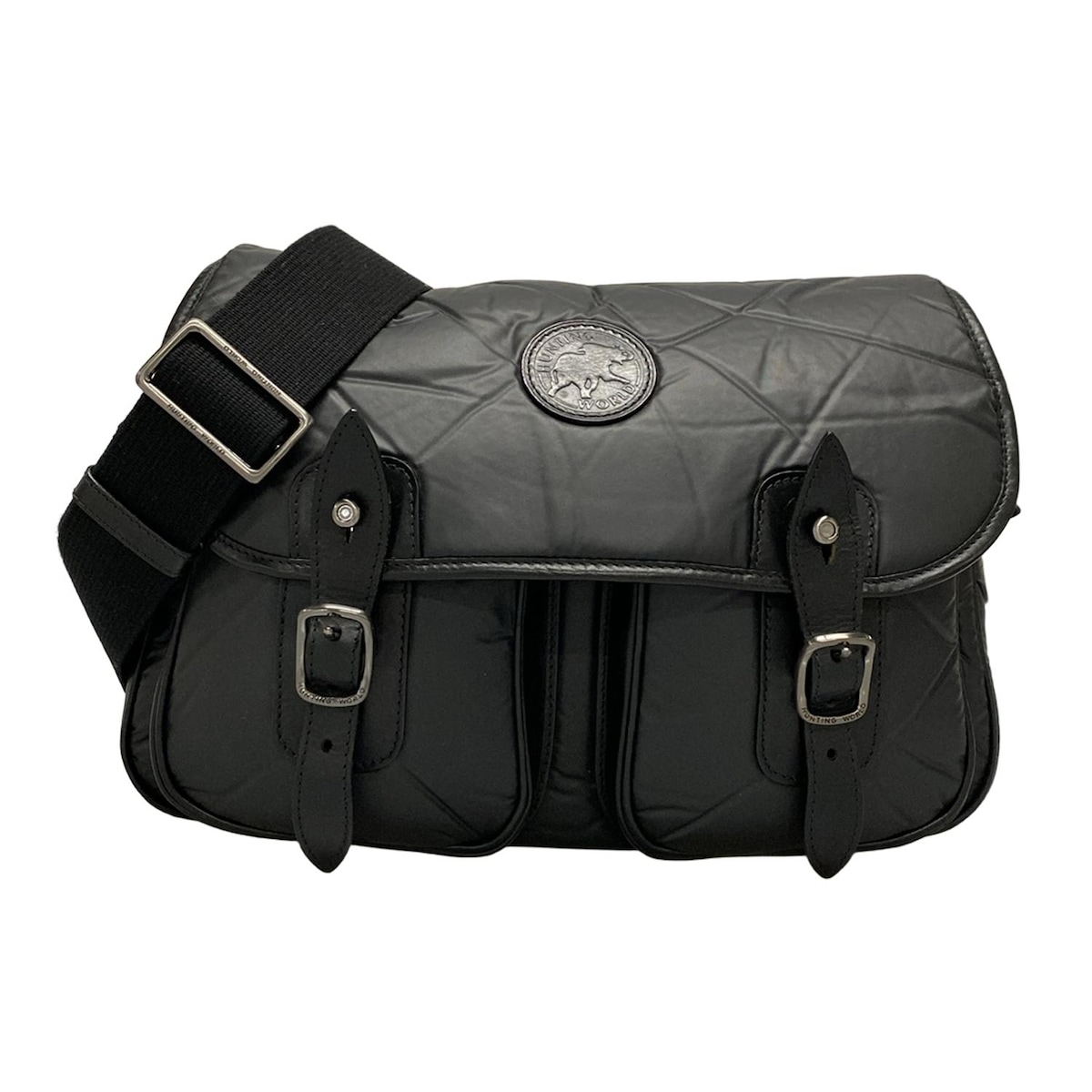 ハンティングワールド/ショルダーバッグ/黒/バチュークロス×レザーの