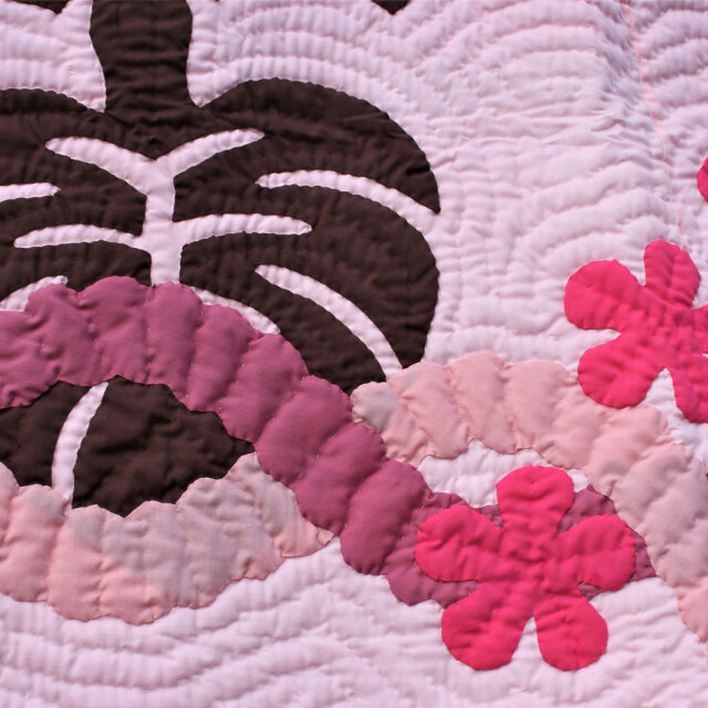 ハワイアンキルト タペストリー モンステラプルメリア柄 152cm×203cm