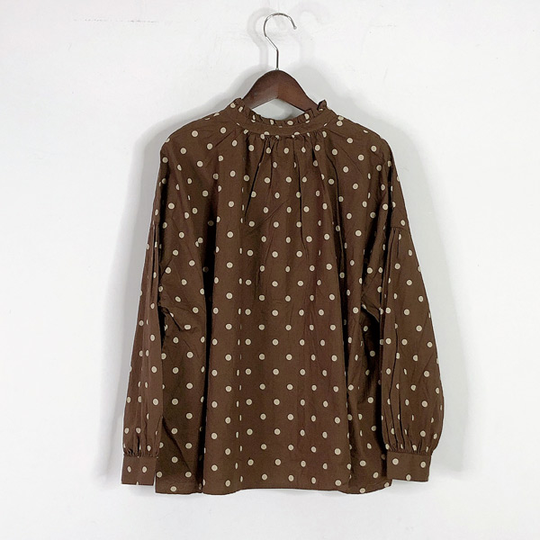 ドットフリル襟ブラウス レディース トップス 長袖ブラウス ボタン 前