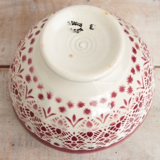 アンティーク カフェオレボウル モロッコ レース ワインレッド