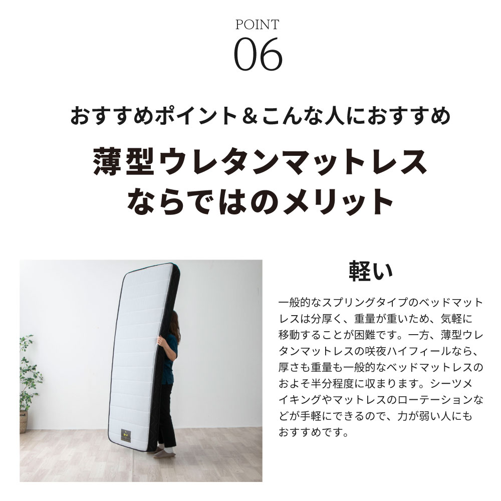 咲夜ハイフィール 薄型高反発ウレタンマットレス S,SD,D